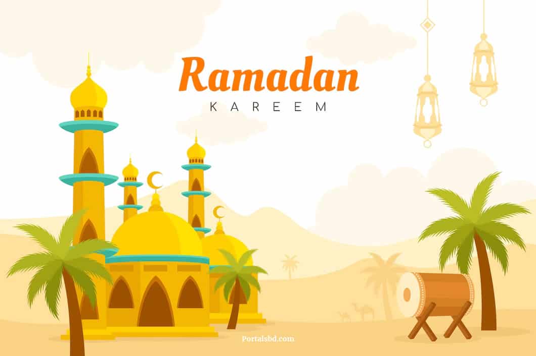 ramadan Mubarak wishes Greetings with Arabic Background